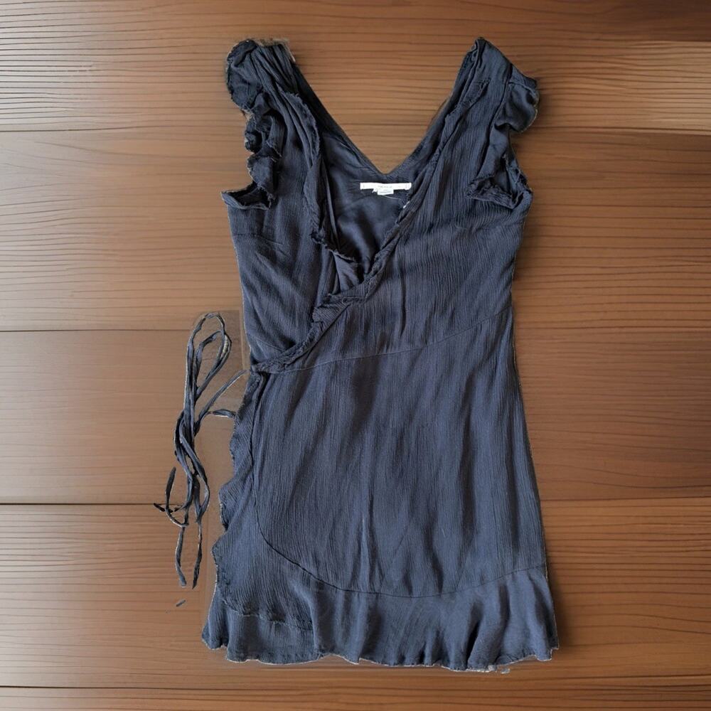 Kimchi Blue Urban Outfitters Sz M Black Wrap Mini Dress Whimsigoth Ruffle Goth - Picture 2 of 8